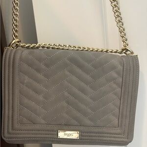 BCBG Gray Quilted Shoulder Bag with Gold Chain